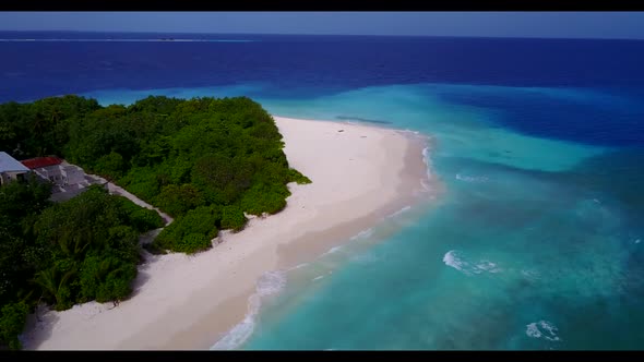 Aerial drone view tourism of tropical resort beach wildlife by blue water with white sandy backgroun