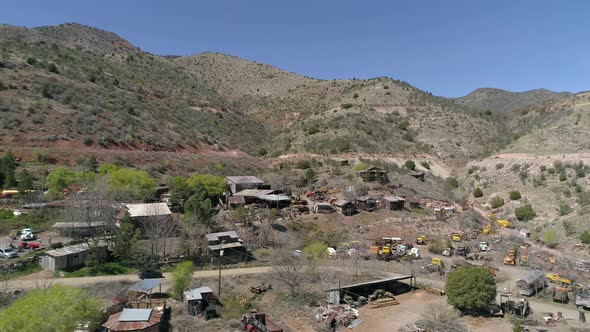 Aerial of a car driving at the Ghost Town