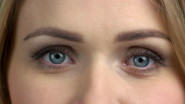 Beautiful Blue Eyes of Young Woman Close Up