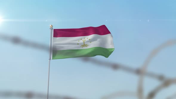 Tajikistan Flag Behind Border