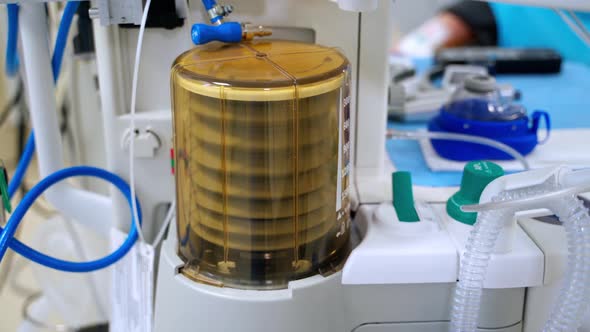 Mechanical ventilation equipment. Medical machine works in a ward during a surgery.