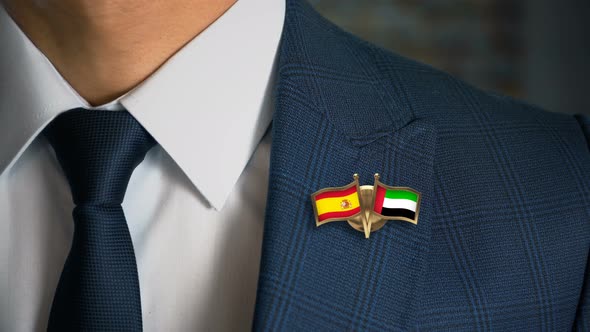 Businessman Friend Flags Pin Spain United Arab Emirates