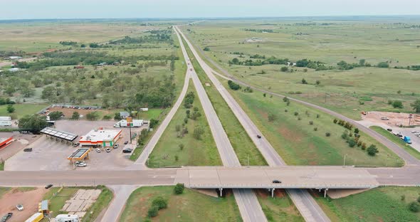 Aerial View Texas Interstate 40 Highway Near Rest Area