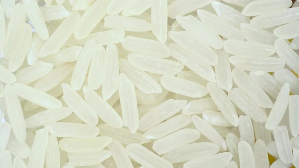 Rice Falls on the Glass on a Bright White Background