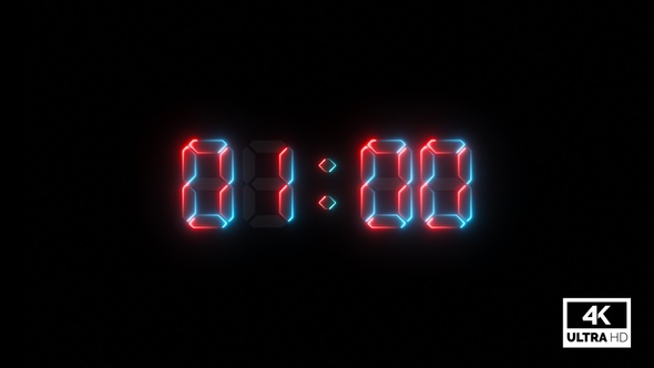 One Minute Neon Digital Negative Countdown 60 Second V2