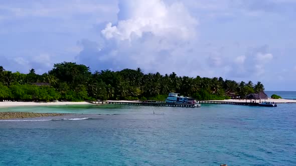 Aerial landscape of resort beach by clear sea with sand background