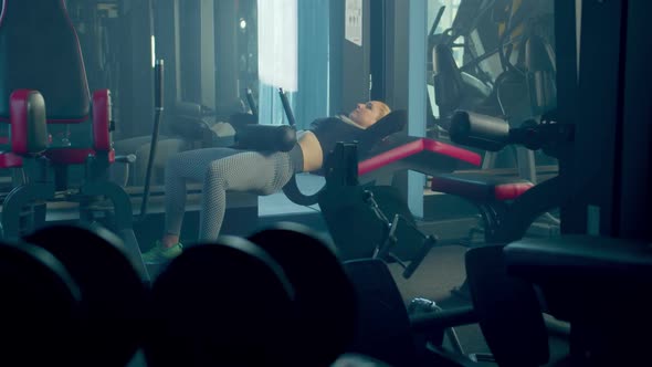 Athletic Girl Engages Doing Press Exercise in the Gym