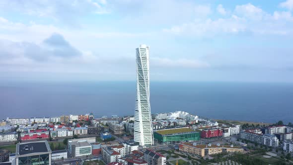 Aerial view of the Turning Torso skyscraper