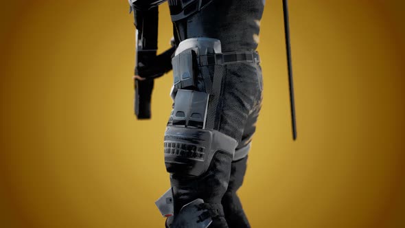 Futuristic Soldier in Steel Armor with the Cyber Punk Gun alt