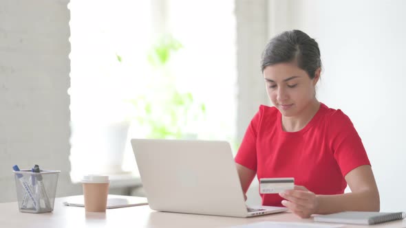 Indian Woman Making Successful Online Payment on Laptop