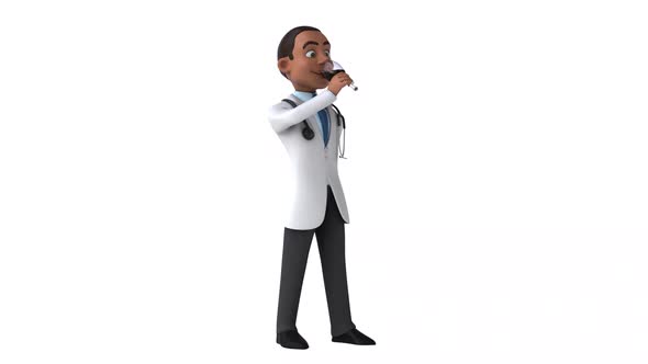 Fun 3D cartoon doctor drinking wine with alpha