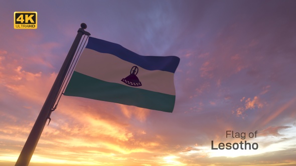 Lesotho Flag on a Flagpole V3 - 4K