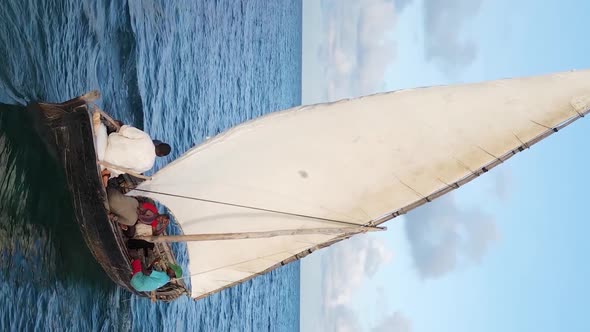 Vertical Video Boats in the Ocean Near the Coast of Zanzibar Tanzania Aerial View