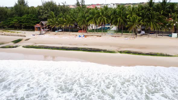 Beach barriers to prevent rising sea levels due to climate change in Vietnam