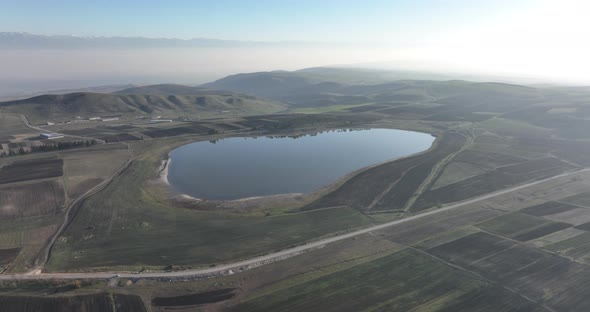 Aerial view of Kochebi Lake in Dedoplis Tskaro, Georgia