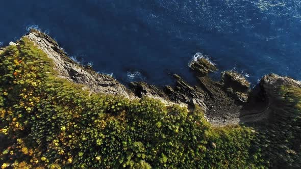 Overhead aerial view of island in New Brunswick, drone view of Head Harbour