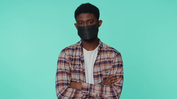 Sad Unhappy Man Putting on Face Medical Mask Prevent Respiratory Coronavirus Infection Flu Disease