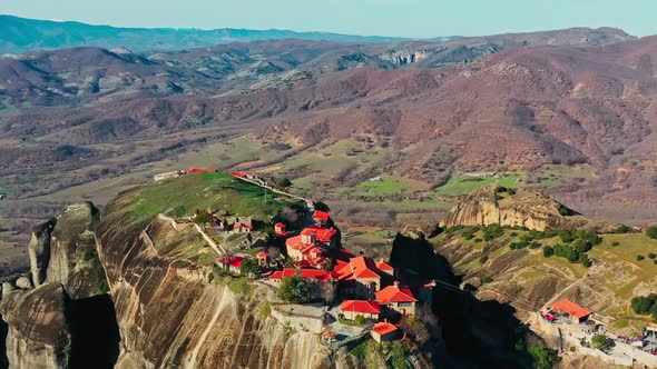 Kalambaka Greece Aerial View of Monastery Varlaam and Breathtaking Pictures of Valley and Landmark