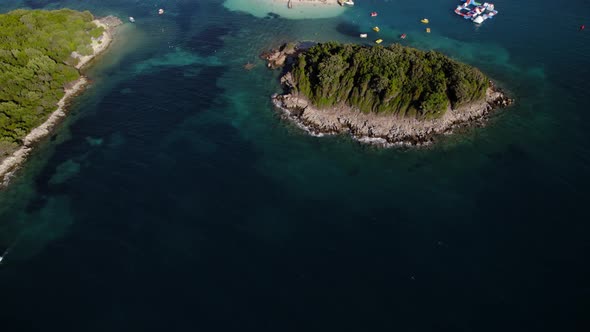 Ksamil island. Drone view of a beautiful beaches in Ksamil