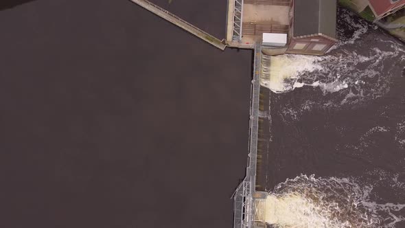 Top View Of The Dam At Otto C. Eckert Municipal Power Plant In Lansing, Michigan. aerial