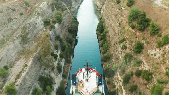 Ship Passing Through Corinth Canal in Greece