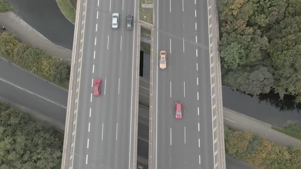 Aerial Top View Of Vehicles Driving At M50 Motorway In Dublin City, Ireland. tilt-up