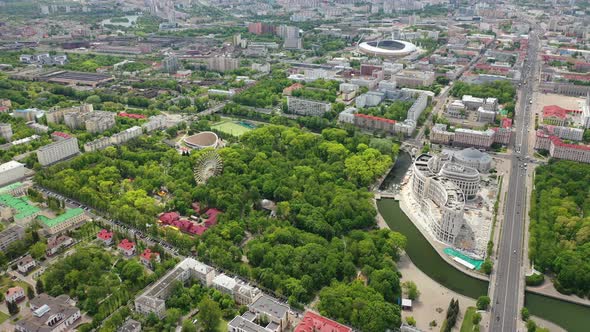 Top View of a Park in Minsk with a Ferris Wheel