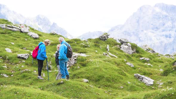 Family Excursion Along a Beautiful Mountain Landscape