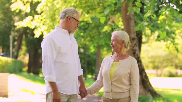 Happy Senior Couple Talking at Summer City Park