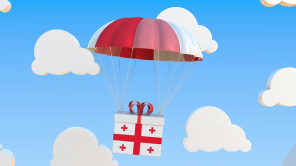 Box with National Flag of Georgia Falls with a Parachute