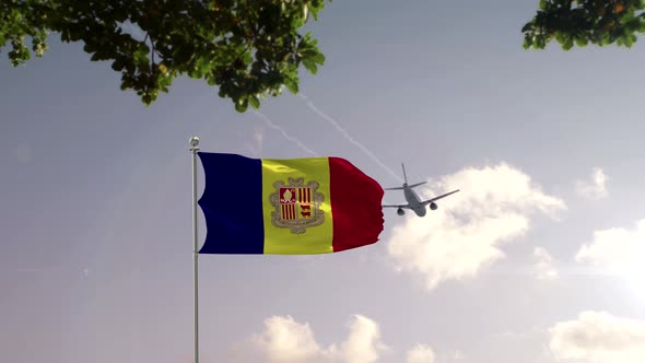 Andorra Flag With Airplane And City -3D rendering