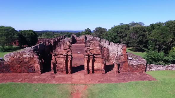 Aerial view Ruins of Jesuit Building, San Ignacio in Misiones (Argentina).