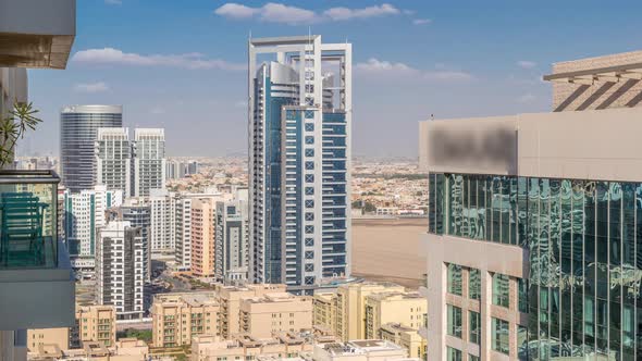 Tecom District Skyscrapers Aerial View From Greens District Timelapse