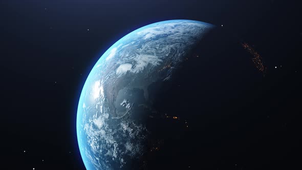 3D animation of a view from space to the planet Earth. Rotation of the planet