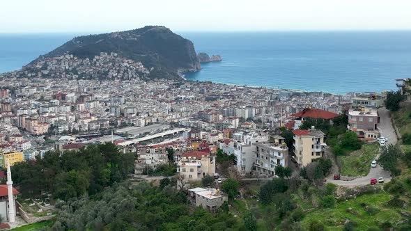 View of the city of Alanya aerial view 4 K