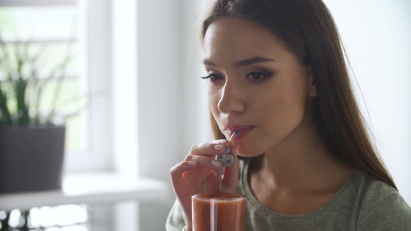 Healthy Nutrition. Woman Drinking Detox Smoothies Cocktail