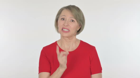 Angry Old Woman Arguing on White Background