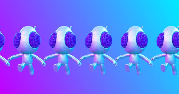 4k motion design. 3d animation seamless pattern. Funny alien in abstract space