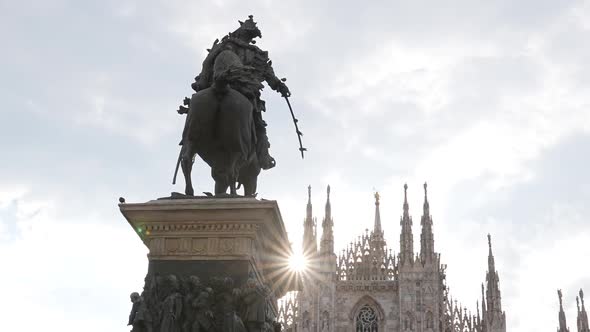 Statue of Vittorio Emanuele II and Milan Cathedral, Italy