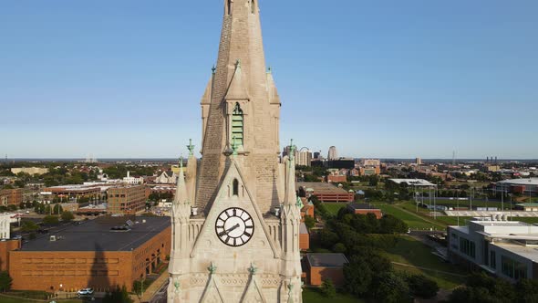 Clock Tower Building Revealing St. Louis City in Missouri, Establishing Aerial Drone View