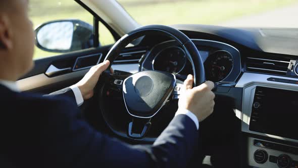 Businessman Driving Car with Autopilot Highway Transportation