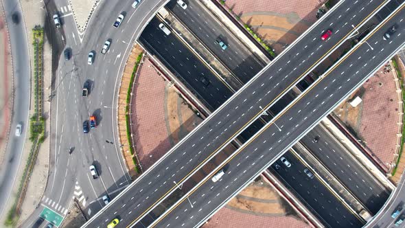 4K footage : aerial view from a drone flying over roundabout