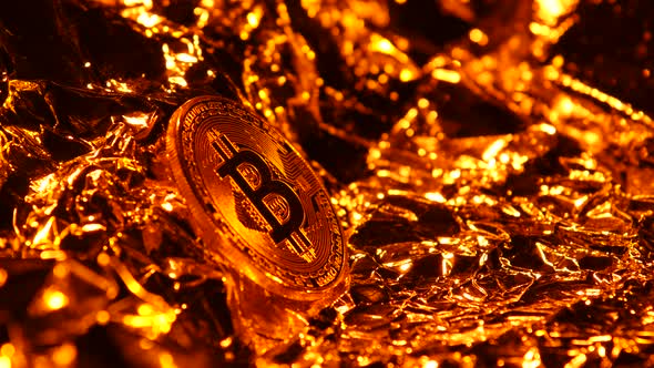 Bitcoin - BTC - Bit Coin on Fire Background