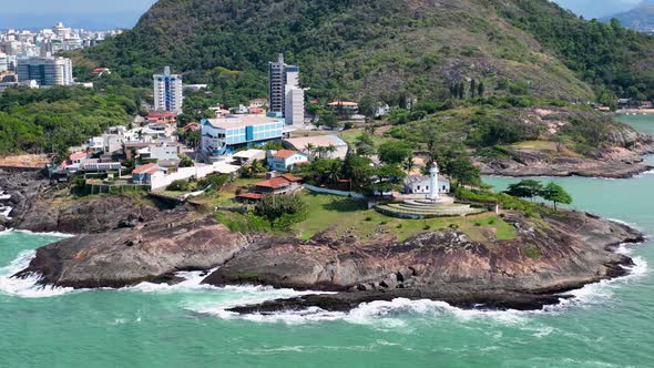 Tropical landscape of Santa Luzia Lighthouse at coast city of Vila Velha Vitoria state of Espirito S
