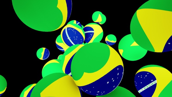 A set of moving balls mixed with the Brazilian flag Isolated by Alpha channel