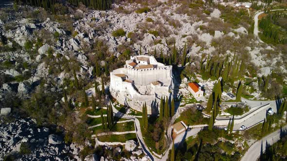 Drone shot of the Sokol Fortress or Sokol Grad. One of the most important defensive medieval castles