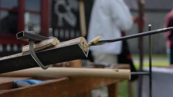 The craftsmanship of Slovak traditional music instrument Fujara in traditional village Čičmany in Sl