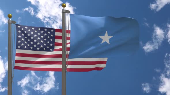 Usa Flag Vs Somalia Flag On Flagpole