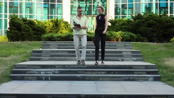 Business People Partners Leave Out From Work Office Building