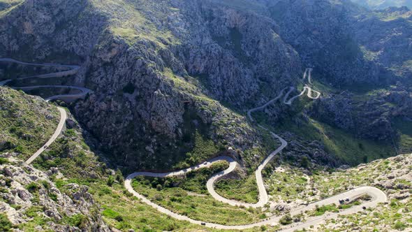 View of a beautiful serpentine road in Del Reis, Mallorca, Spain.